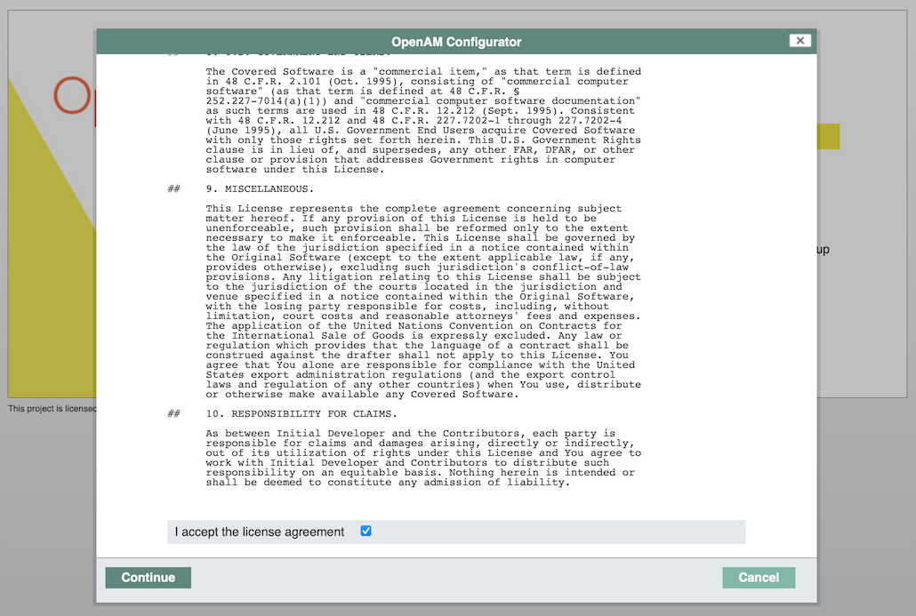 openam license dialog