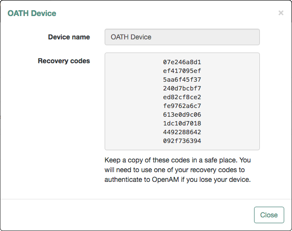 authn mfa recovery codes