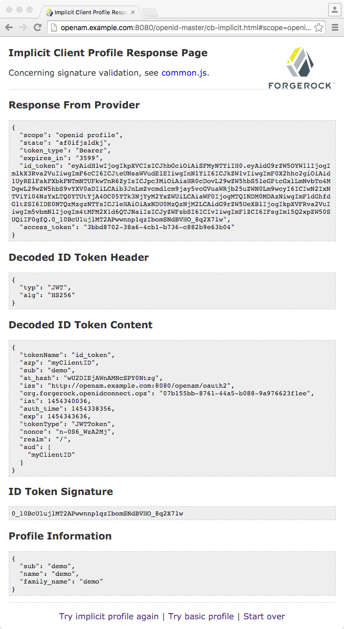 openid connect implicit response page