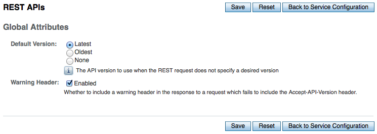 rest api default version config