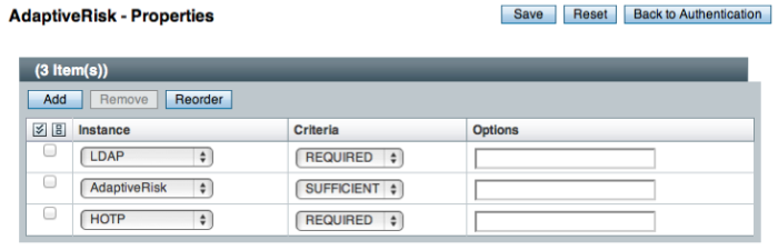 Including the Adaptive Risk module in an authentication chain