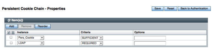 Including the Persistent Cookie module in an authentication chain