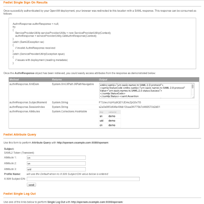 .NET Fedlet SSO response page