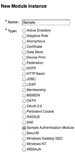 Sample authentication module registration