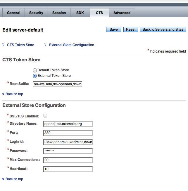 Configuring Default Server CTS Options