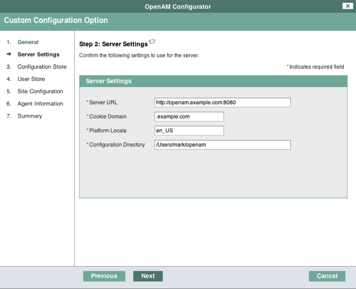 OpenAM server settings