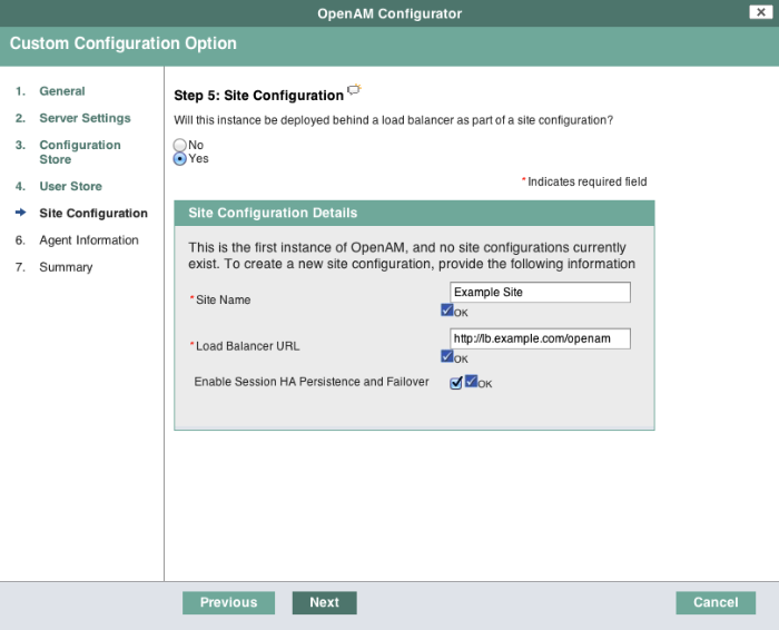 OpenAM site configuration