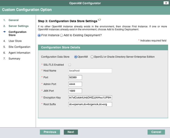 OpenAM configuration store