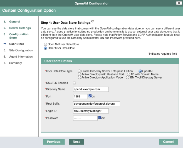 OpenAM user store settings