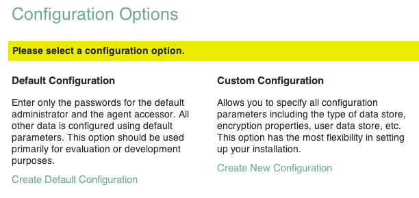 Initial OpenAM configuration screen