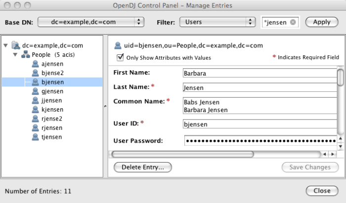 Directory data hierarchy as seen in OpenDJ Control Panel.